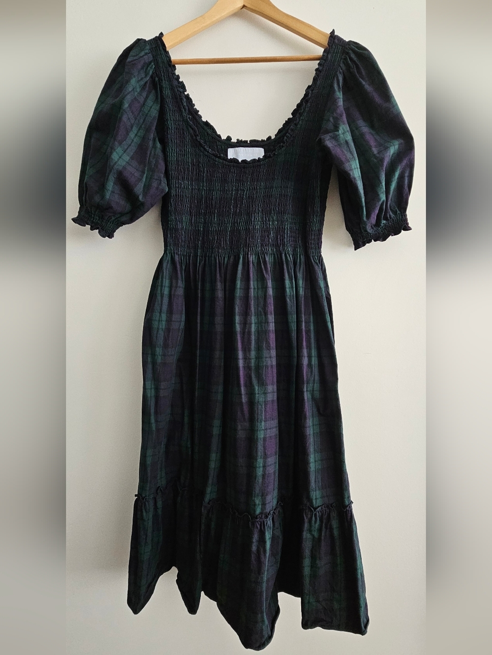 Hill House Louisa Nap Dress Black Watch Tartan Size XL